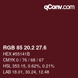 カラーコード: RGB 85 20.2 27.6 | qconv.com