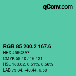 カラーコード: RGB 85 200.2 167.6 | qconv.com