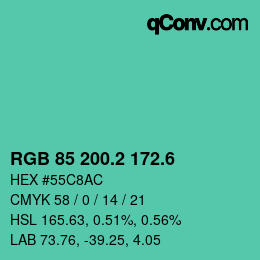 カラーコード: RGB 85 200.2 172.6 | qconv.com