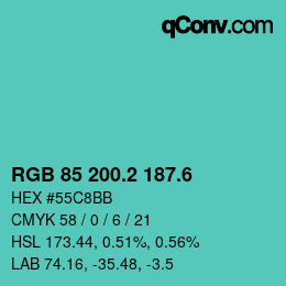 カラーコード: RGB 85 200.2 187.6 | qconv.com