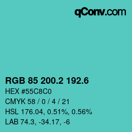 カラーコード: RGB 85 200.2 192.6 | qconv.com