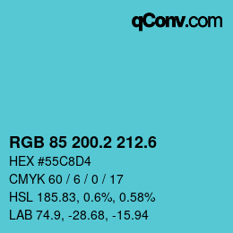カラーコード: RGB 85 200.2 212.6 | qconv.com