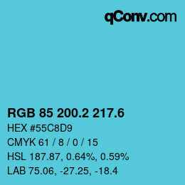 カラーコード: RGB 85 200.2 217.6 | qconv.com