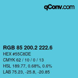 カラーコード: RGB 85 200.2 222.6 | qconv.com