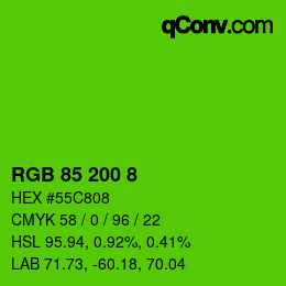 カラーコード: RGB 85 200 8 | qconv.com