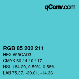 颜色代码: RGB 85 202 211 | qconv.com