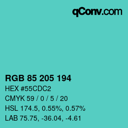 カラーコード: RGB 85 205 194 | qconv.com