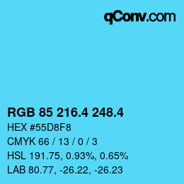 カラーコード: RGB 85 216.4 248.4 | qconv.com