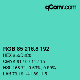 カラーコード: RGB 85 216.8 192 | qconv.com