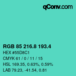 カラーコード: RGB 85 216.8 193.4 | qconv.com