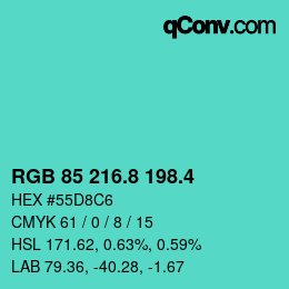 カラーコード: RGB 85 216.8 198.4 | qconv.com