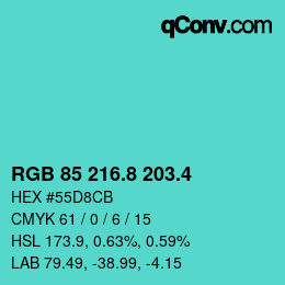 カラーコード: RGB 85 216.8 203.4 | qconv.com