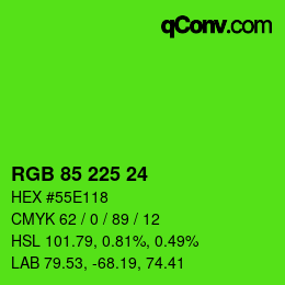 カラーコード: RGB 85 225 24 | qconv.com