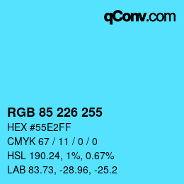 Color code: RGB 85 226 255 | qconv.com