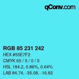カラーコード: RGB 85 231 242 | qconv.com