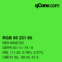 颜色代码: RGB 85 231 60 | qconv.com