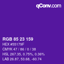 カラーコード: RGB 85 23 159 | qconv.com