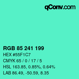Color code: RGB 85 241 199 | qconv.com
