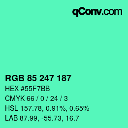 颜色代码: RGB 85 247 187 | qconv.com