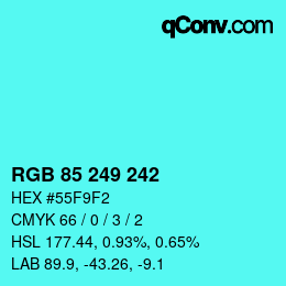 Color code: RGB 85 249 242 | qconv.com