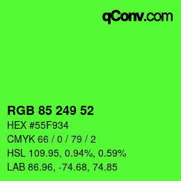 Código de color: RGB 85 249 52 | qconv.com