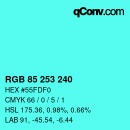 Color code: RGB 85 253 240 | qconv.com