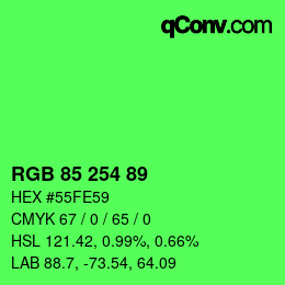 Color code: RGB 85 254 89 | qconv.com