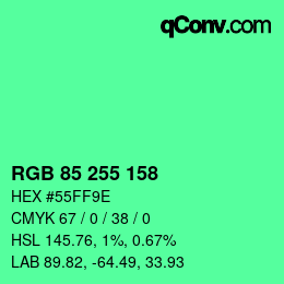 Color code: RGB 85 255 158 | qconv.com