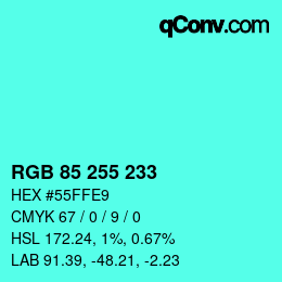 Color code: RGB 85 255 233 | qconv.com