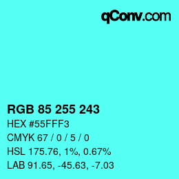 Color code: RGB 85 255 243 | qconv.com