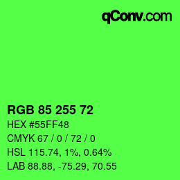 Color code: RGB 85 255 72 | qconv.com