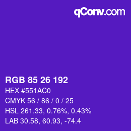 Color code: RGB 85 26 192 | qconv.com
