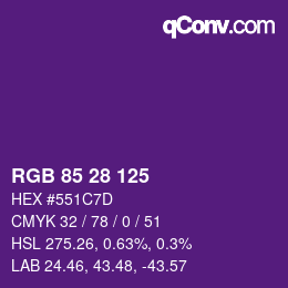 颜色代码: RGB 85 28 125 | qconv.com