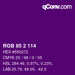 カラーコード: RGB 85 2 114 | qconv.com