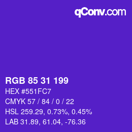 Color code: RGB 85 31 199 | qconv.com
