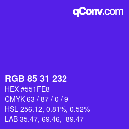 Color code: RGB 85 31 232 | qconv.com