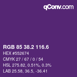 カラーコード: RGB 85 38.2 116.6 | qconv.com