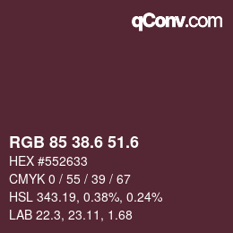 カラーコード: RGB 85 38.6 51.6 | qconv.com