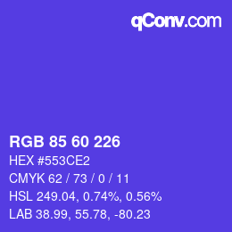 颜色代码: RGB 85 60 226 | qconv.com