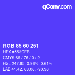 カラーコード: RGB 85 60 251 | qconv.com