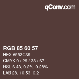 カラーコード: RGB 85 60 57 | qconv.com