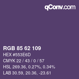 Color code: RGB 85 62 109 | qconv.com