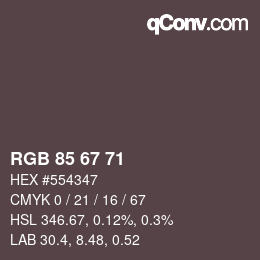 カラーコード: RGB 85 67 71 | qconv.com