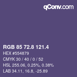 カラーコード: RGB 85 72.8 121.4 | qconv.com