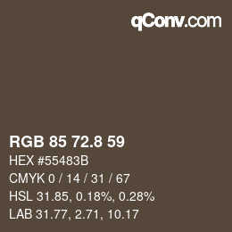 Color code: RGB 85 72.8 59 | qconv.com
