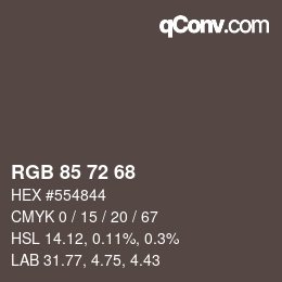Color code: RGB 85 72 68 | qconv.com