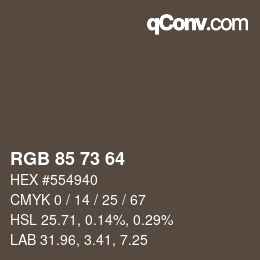 颜色代码: RGB 85 73 64 | qconv.com