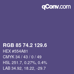 カラーコード: RGB 85 74.2 129.6 | qconv.com