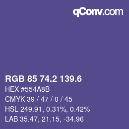 カラーコード: RGB 85 74.2 139.6 | qconv.com