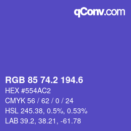 カラーコード: RGB 85 74.2 194.6 | qconv.com